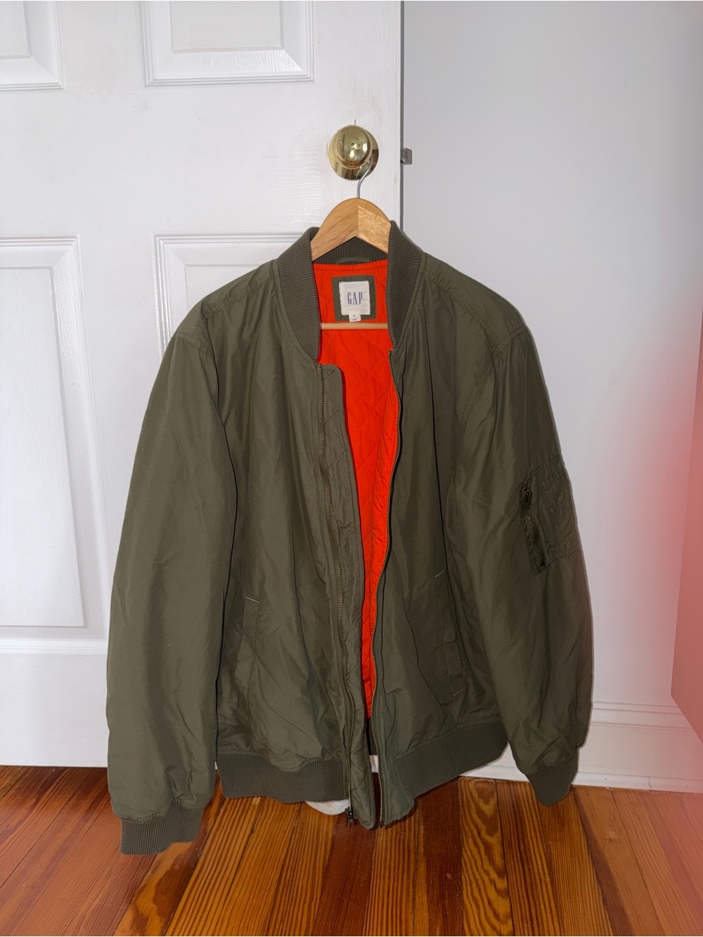 GAP Olive Bomber Jacket with Bright Orange Lining